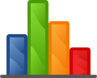 A colorful bar graph with bars in blue, green, orange, and red