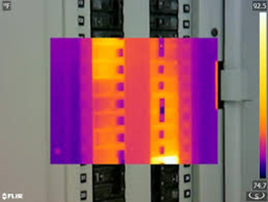 A thermal image of a server rack