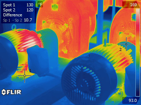 Thermal scan showing two mechanical components with temperature variations