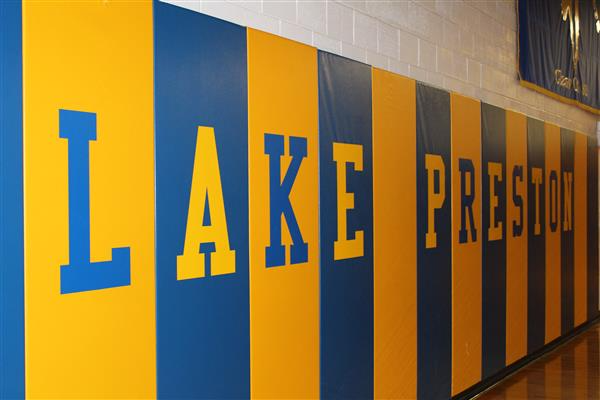 Lake Presbyterian logo on wall.