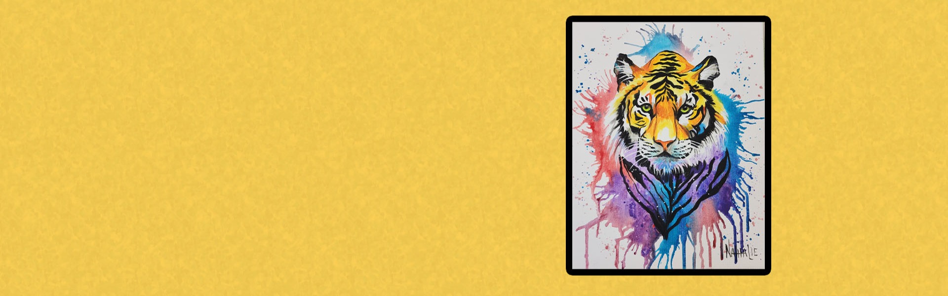 Western Texas College banner featuring a colorful tiger painting on a yellow background promoting Tiger Paint Night.
