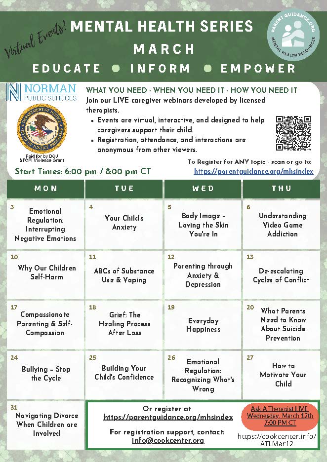 March Mental Health Series Calendar