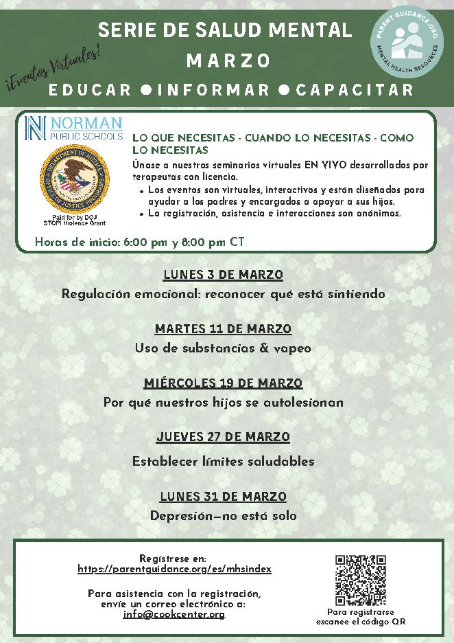 March Mental Health Services Calendar In Spanish