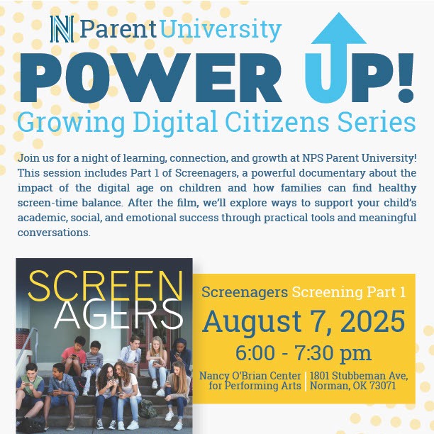 Screenagers, August 7 @ 6:00 - 7:30 at the Nancy O'Brian Center, 1801 Stubbeman Avenue, Norman OK 73071