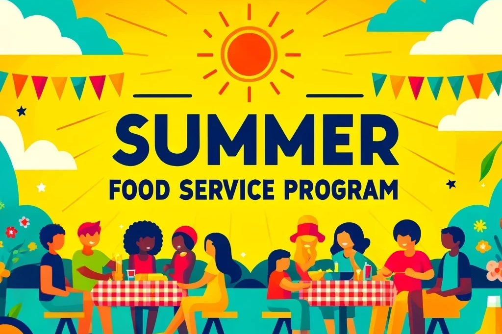 summer food service program graphic of people eating toghether