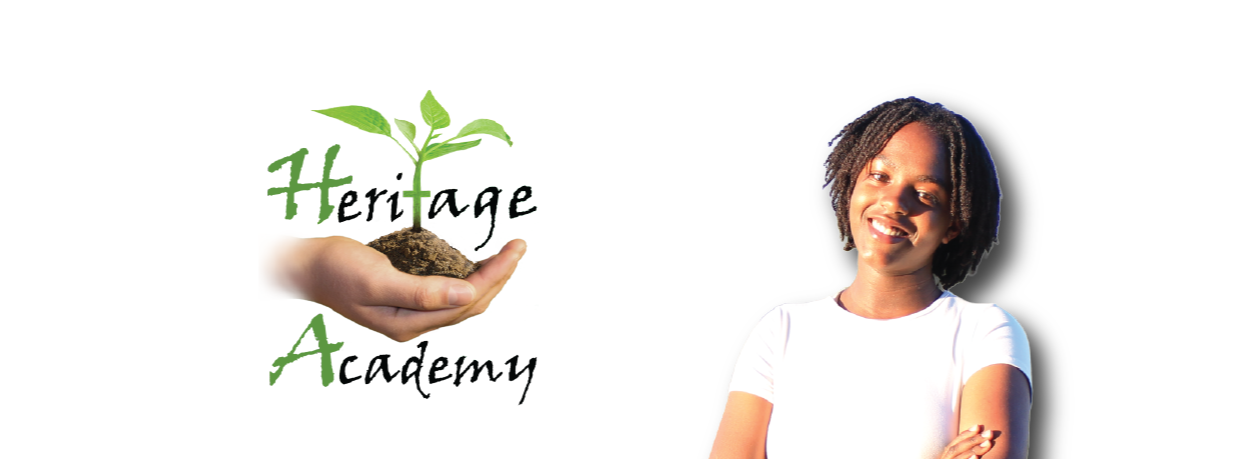 Girl with school logo and text promoting school