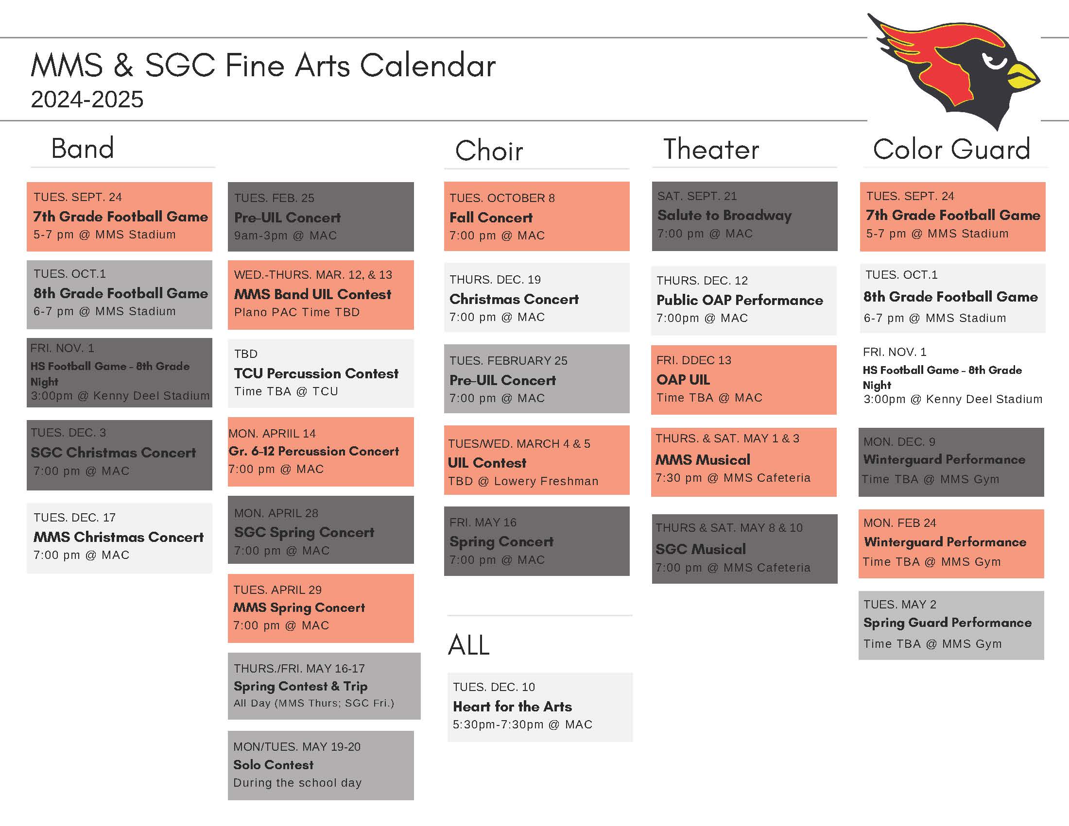 MMS Fine Arts Schedule