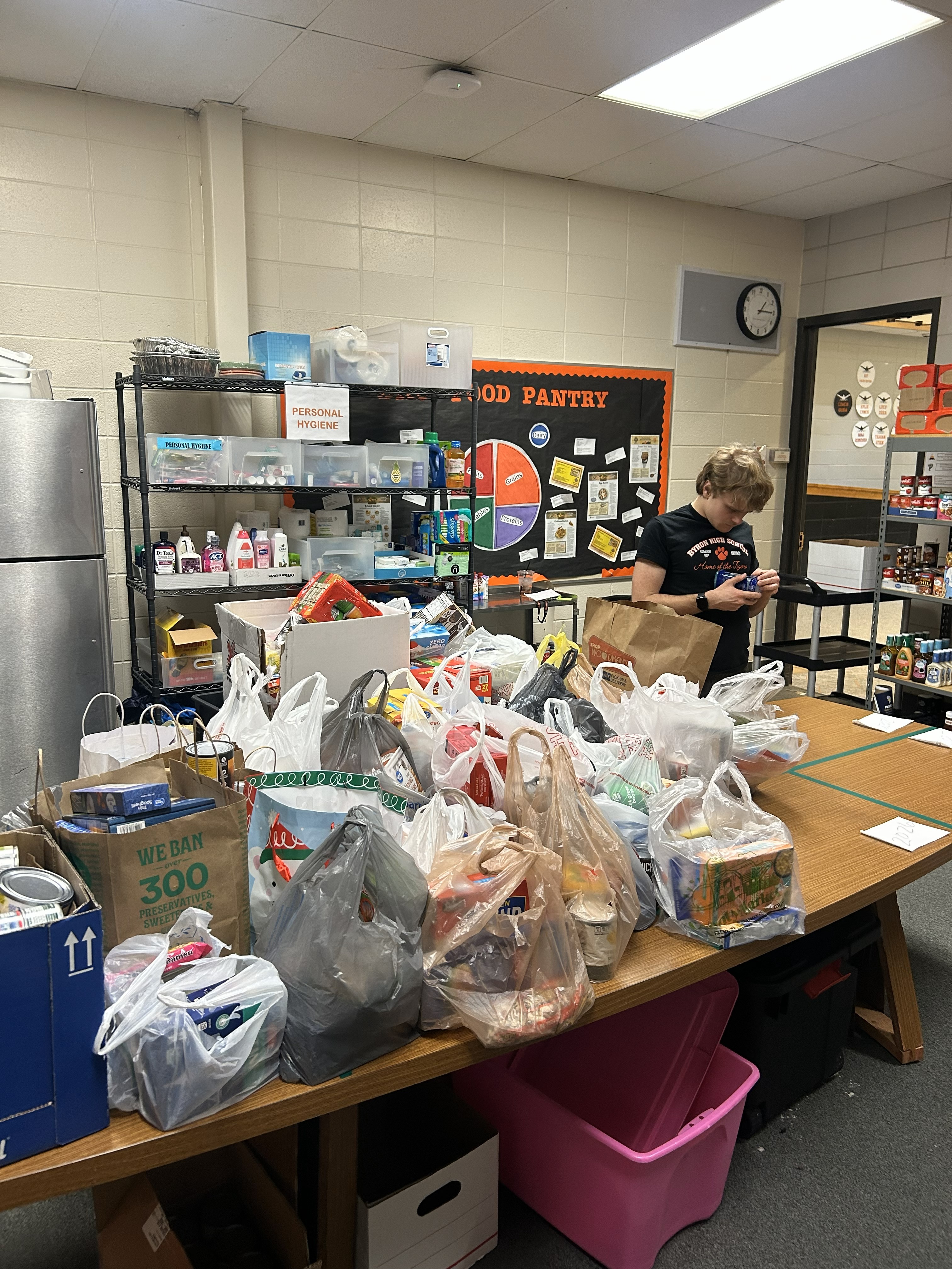 table full of donations
