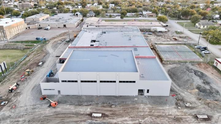 Aerial view of construction progress