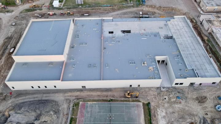 Aerial view of construction progress