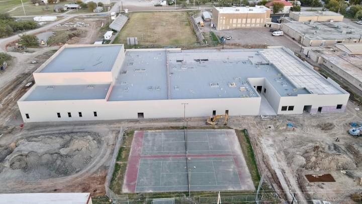 Aerial view of construction progress