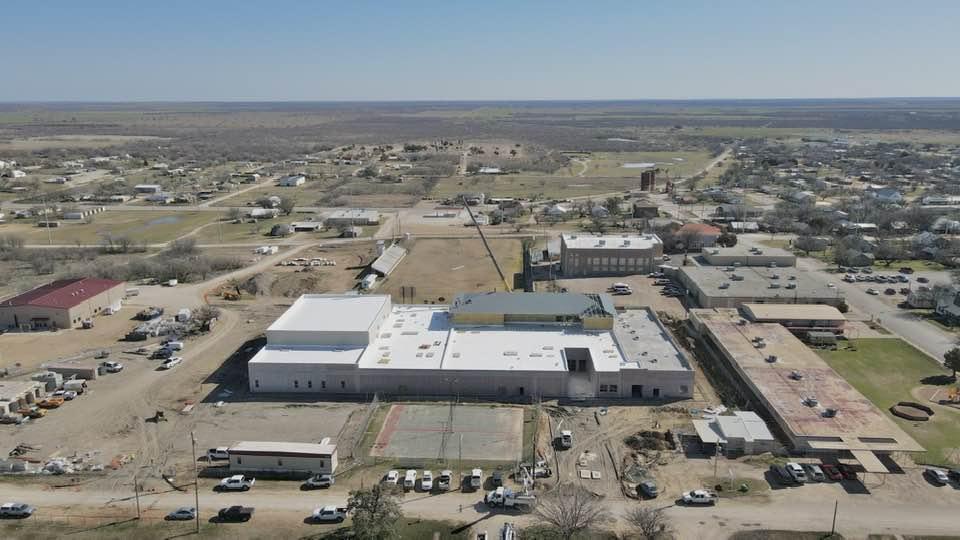 Aerial view of construction progress