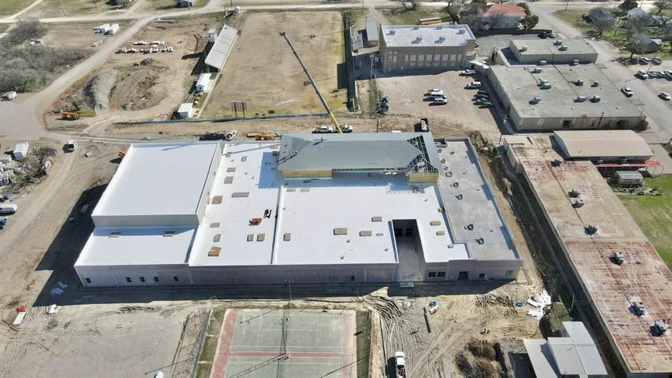 Aerial view of construction progress
