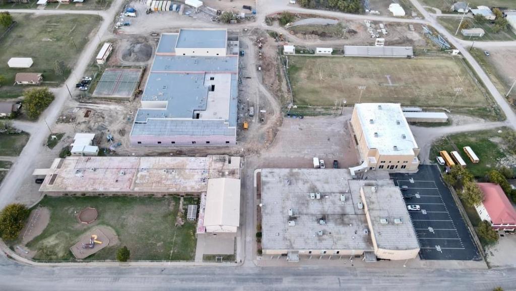 Aerial view of construction progress