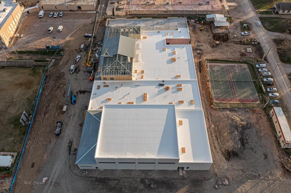 Aerial view of construction progress