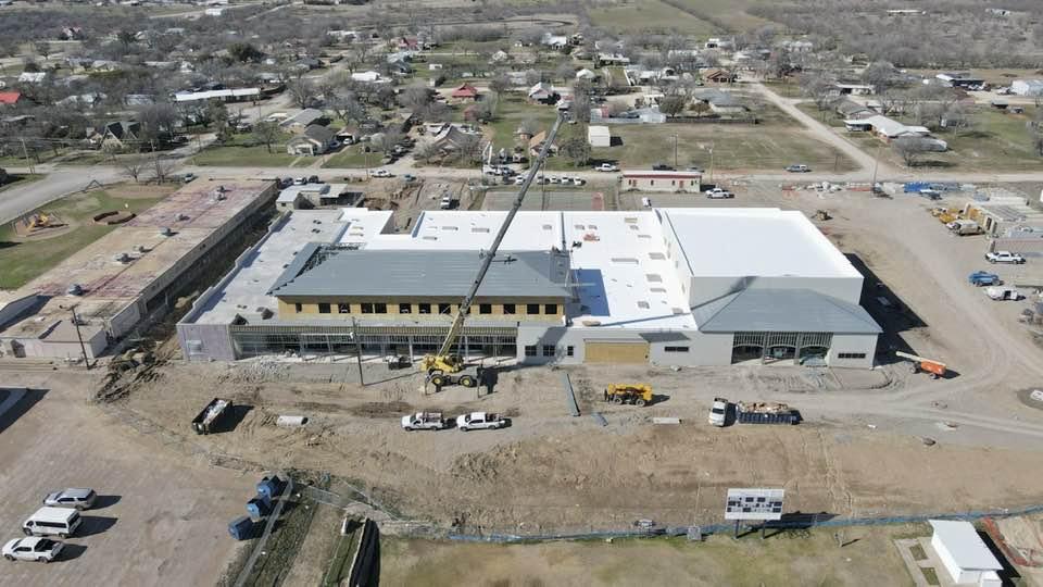 Aerial view of construction progress