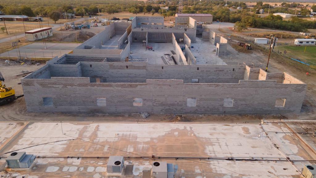 Aerial view of construction progress