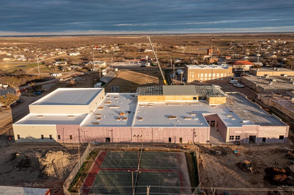 Aerial view of construction progress