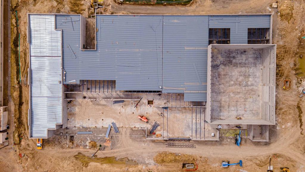 Aerial view of construction progress