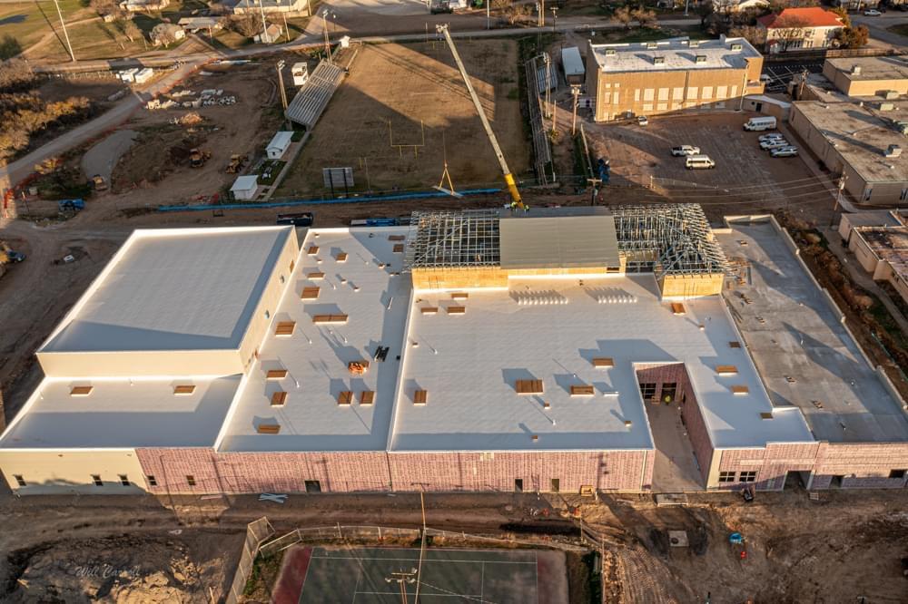 Aerial view of construction progress