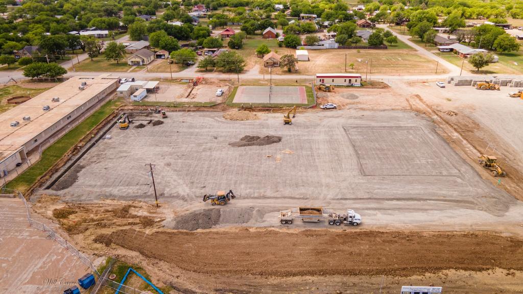 Aerial view of construction progress