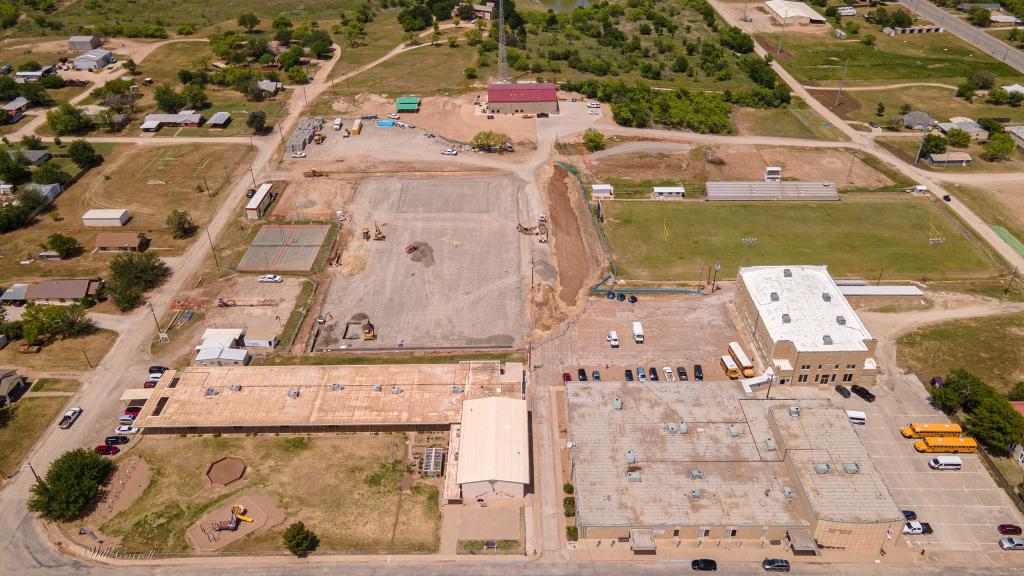 Aerial view of construction progress