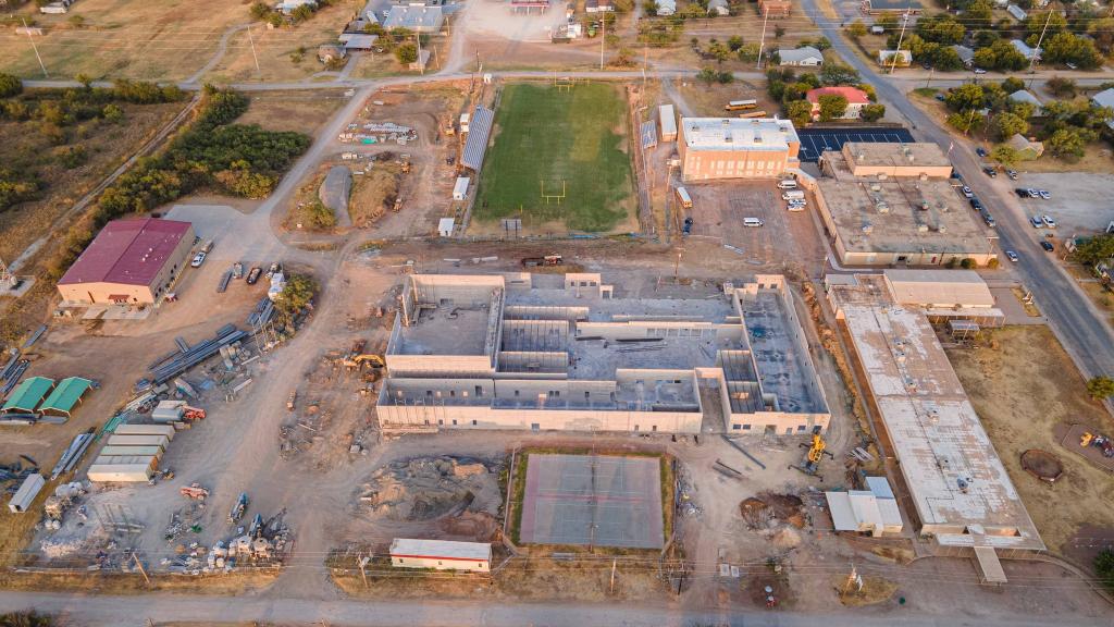 Aerial view of construction progress