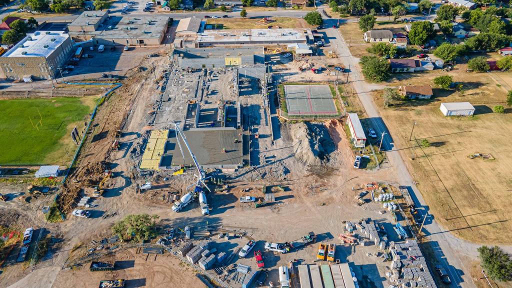 Aerial view of construction progress
