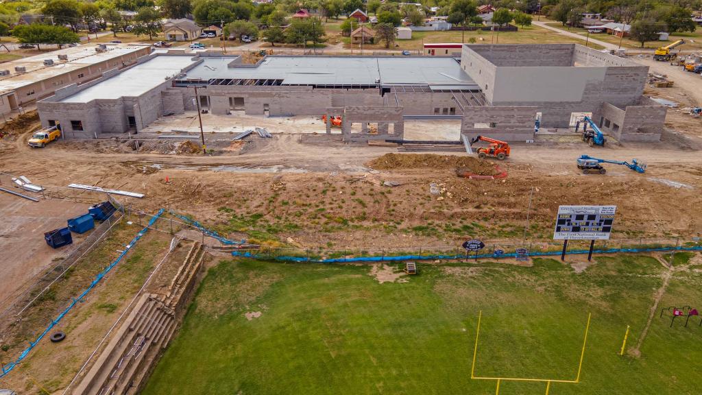 Aerial view of construction progress