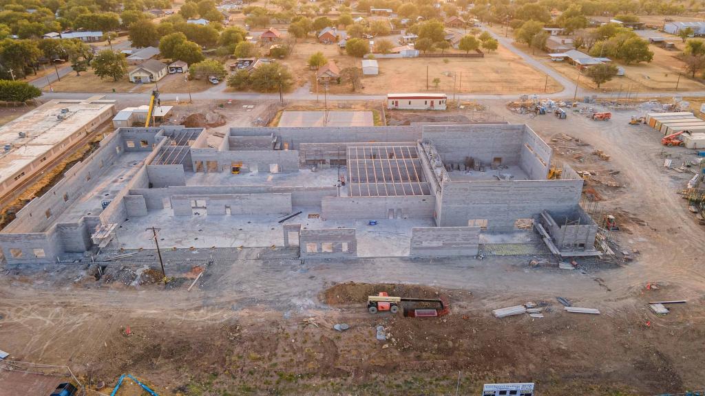 Aerial view of construction progress