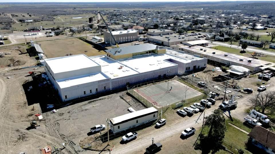 Aerial view of construction progress
