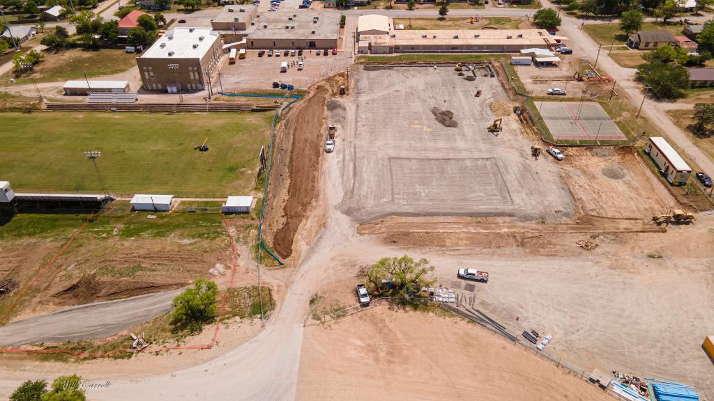 Aerial view of construction progress