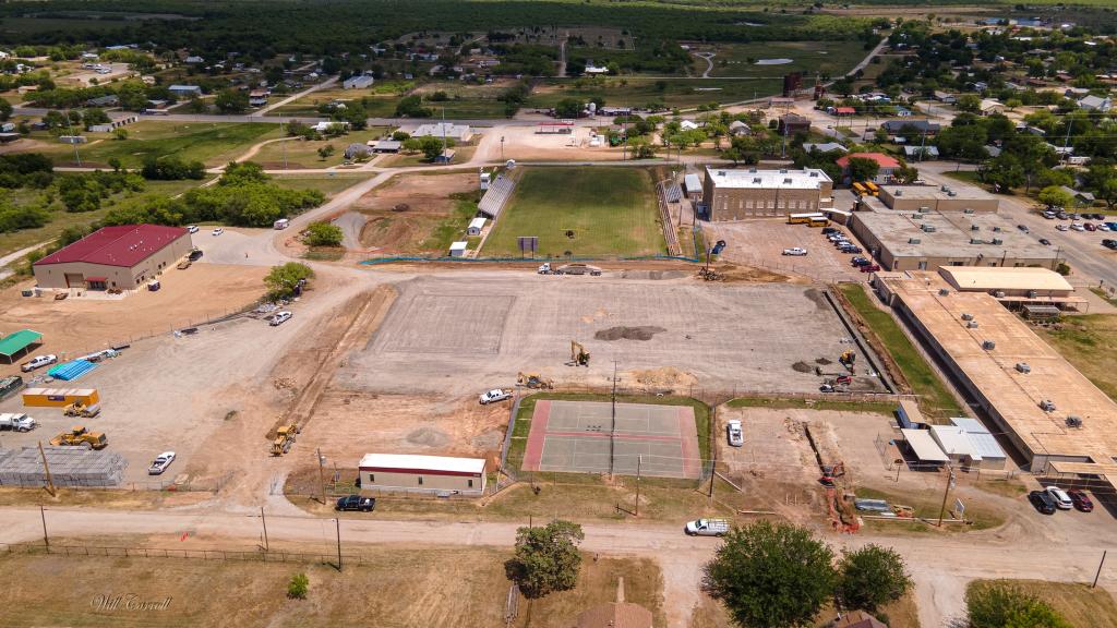 Aerial view of construction progress