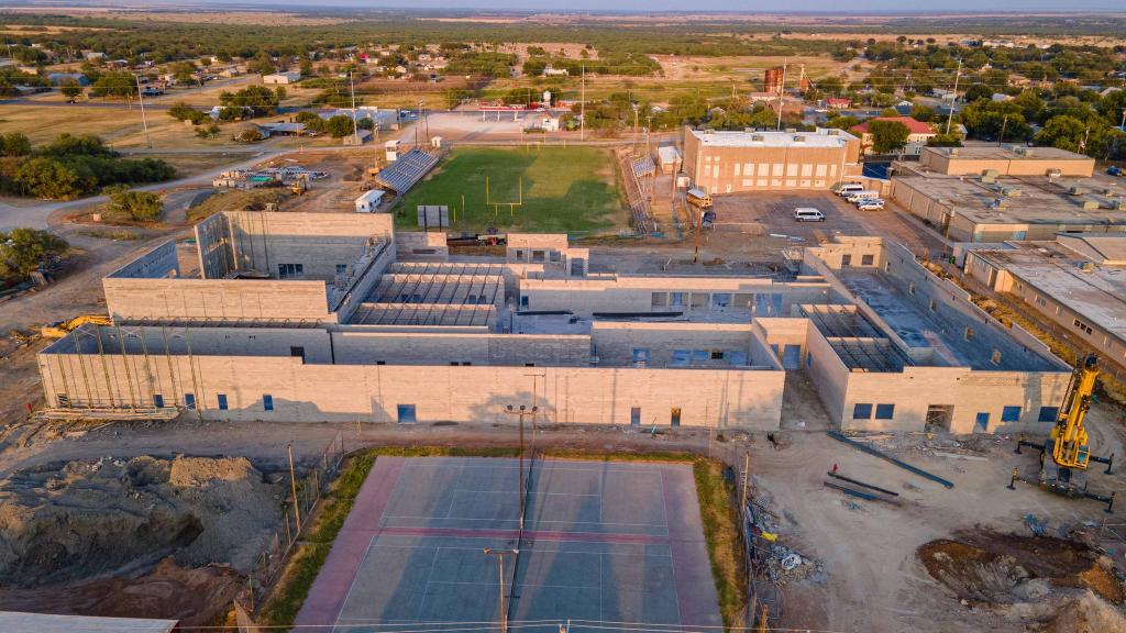Aerial view of construction progress