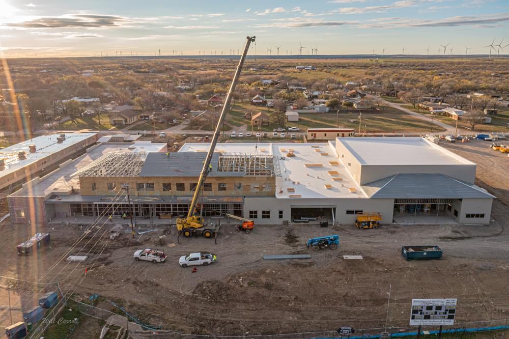 Aerial view of construction progress