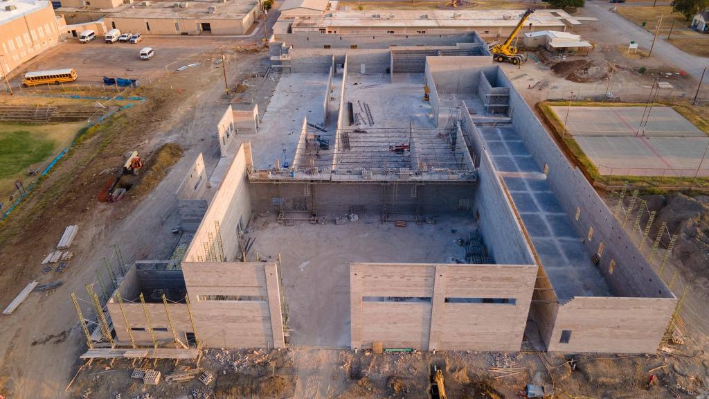 Aerial view of construction progress