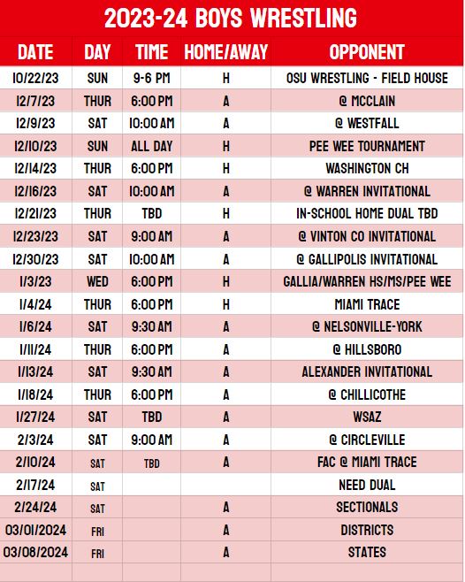 Wrestling schedule 