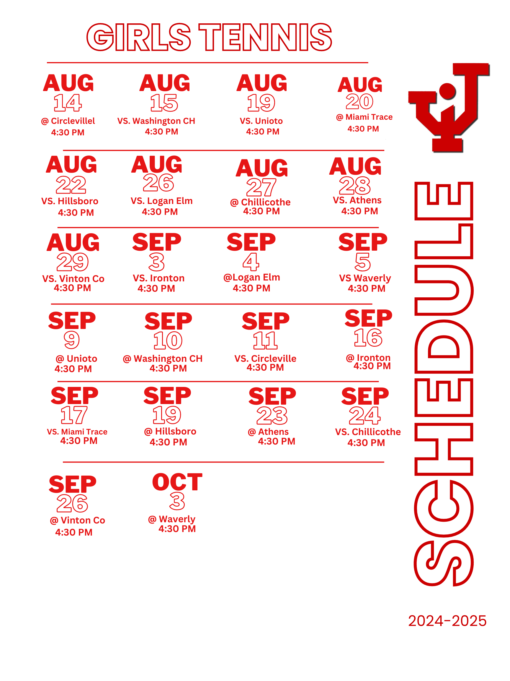 2024-2025 Girls Tennis Schedule