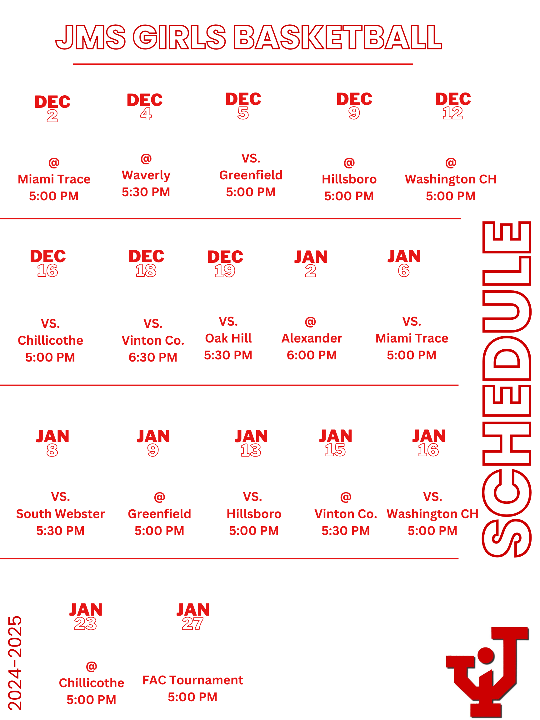 girls basketball schedule