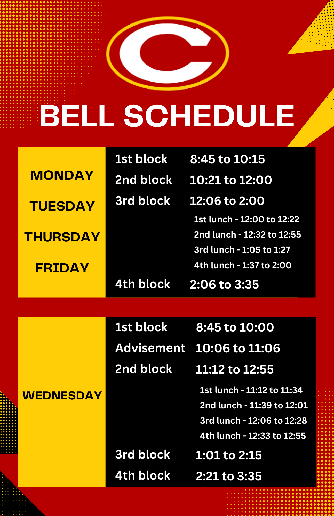 CCHS Bell Schedule
