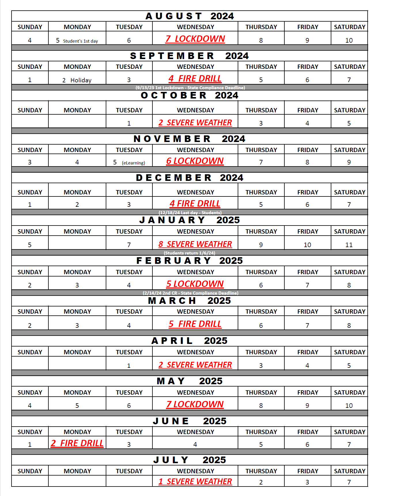 Drill Calendar 24-25