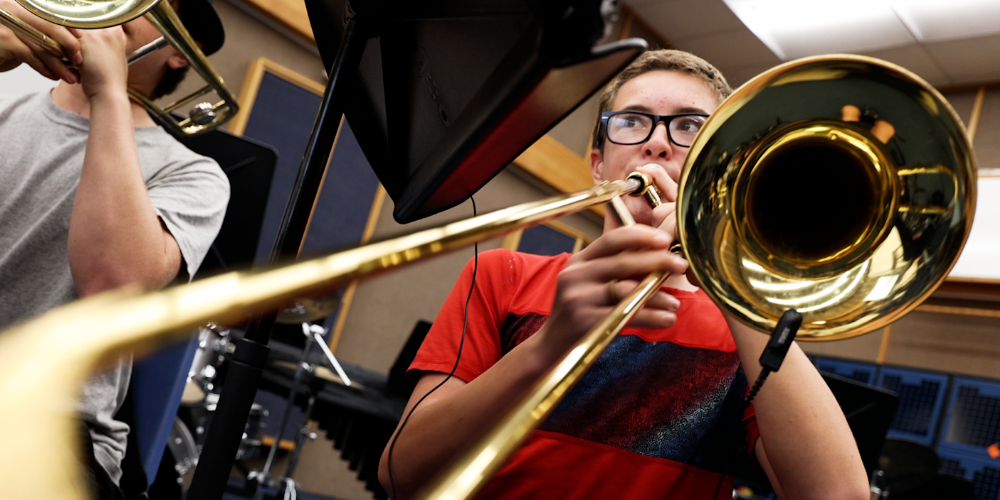 Student playing trombone