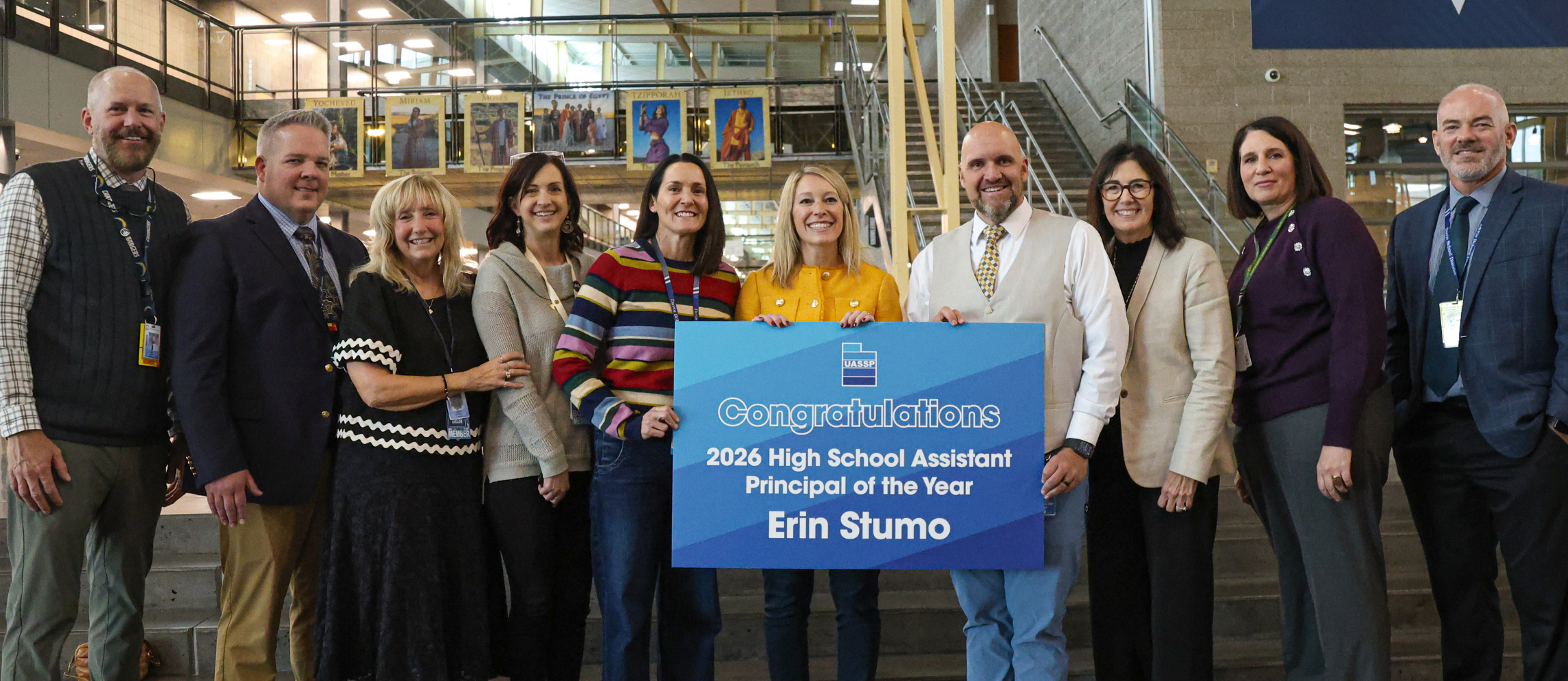 A group photo with Erin Stumo, 2026 Assistant Principal of the Year by the Utah Association of Secondary School Principals