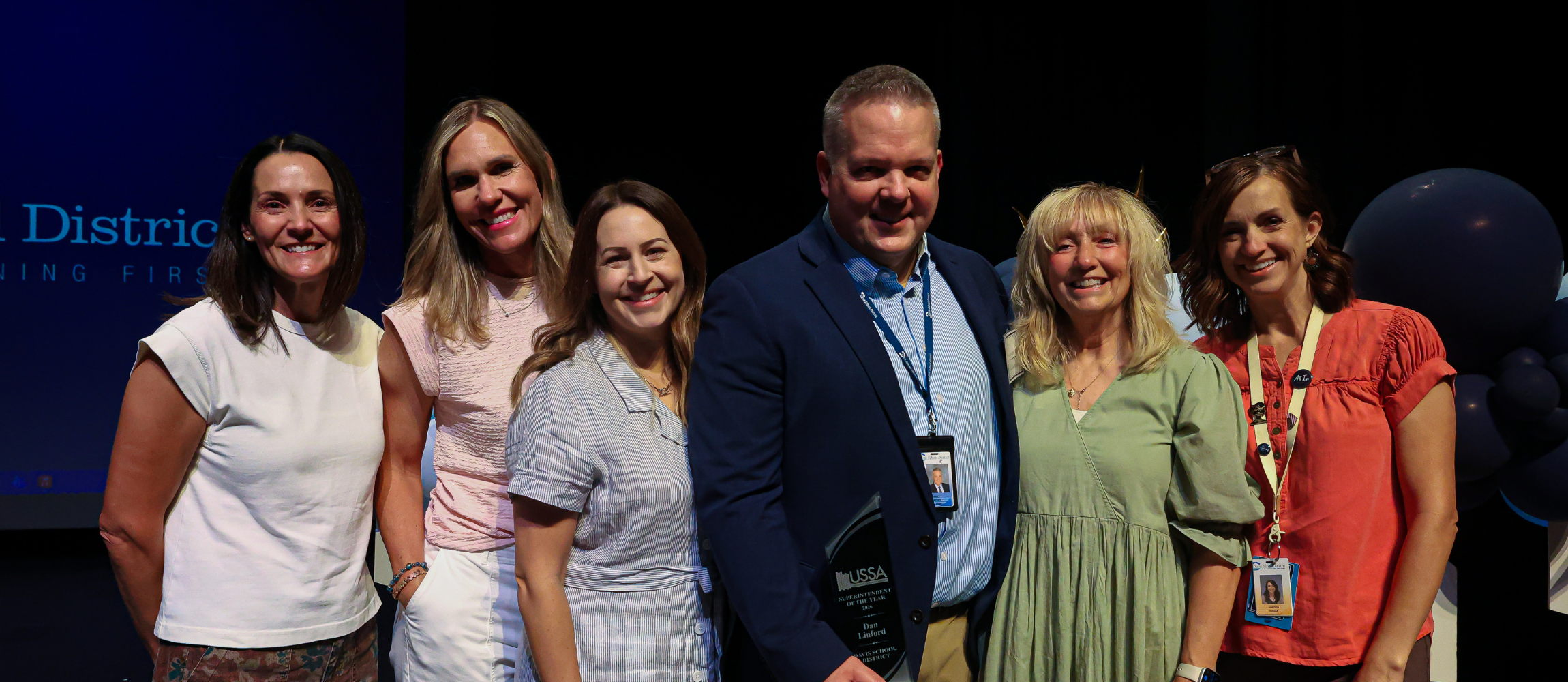 Davis School District Superintendent. Dr. Dan Linford with five members of the Davis School District Board of Education.