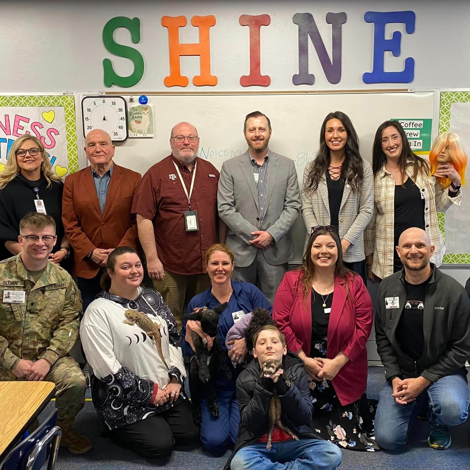 Career Day group in-front of SHINE letters