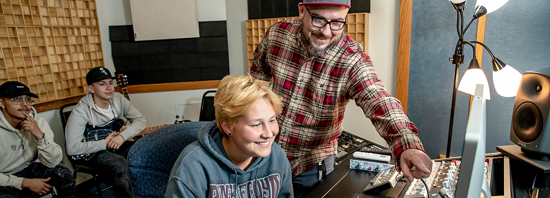 Audio Engineering Student working on a project.