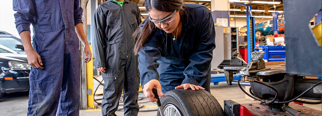 Automotive Technology Student working on a project.