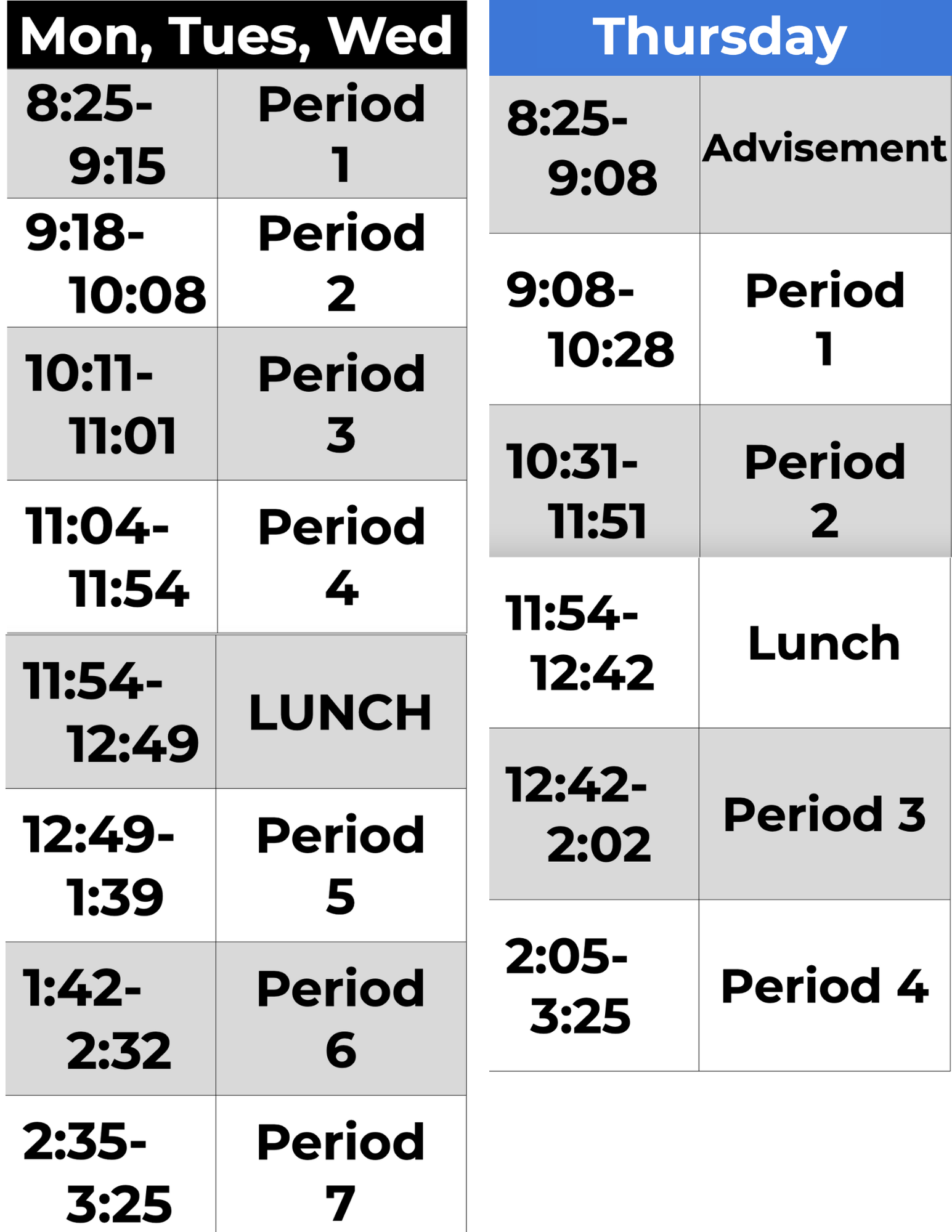 bell schedule