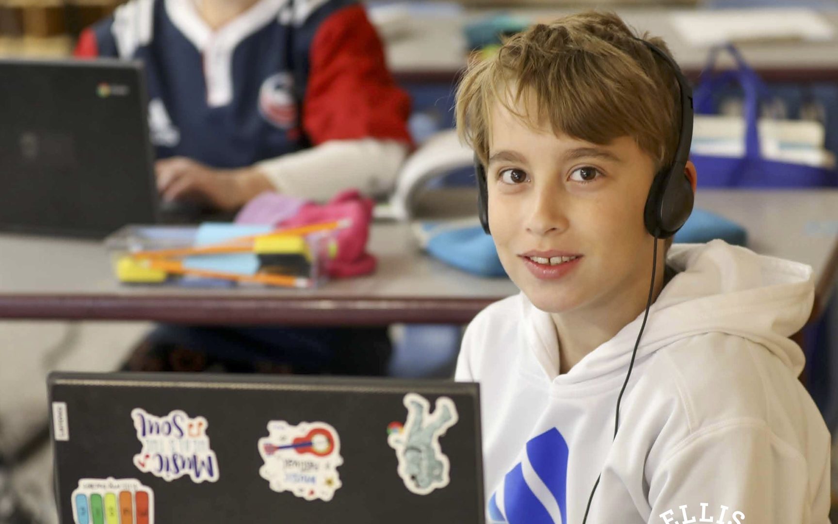 Students wearing headphones