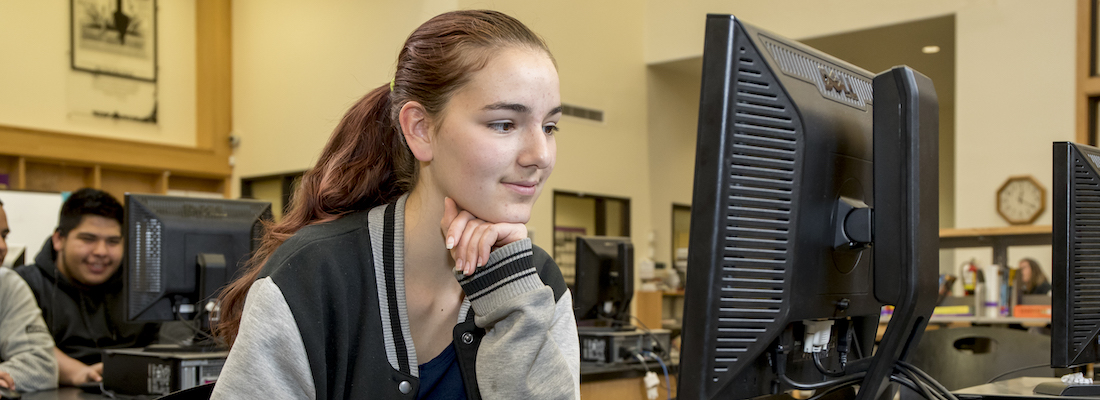 girl studying in computer